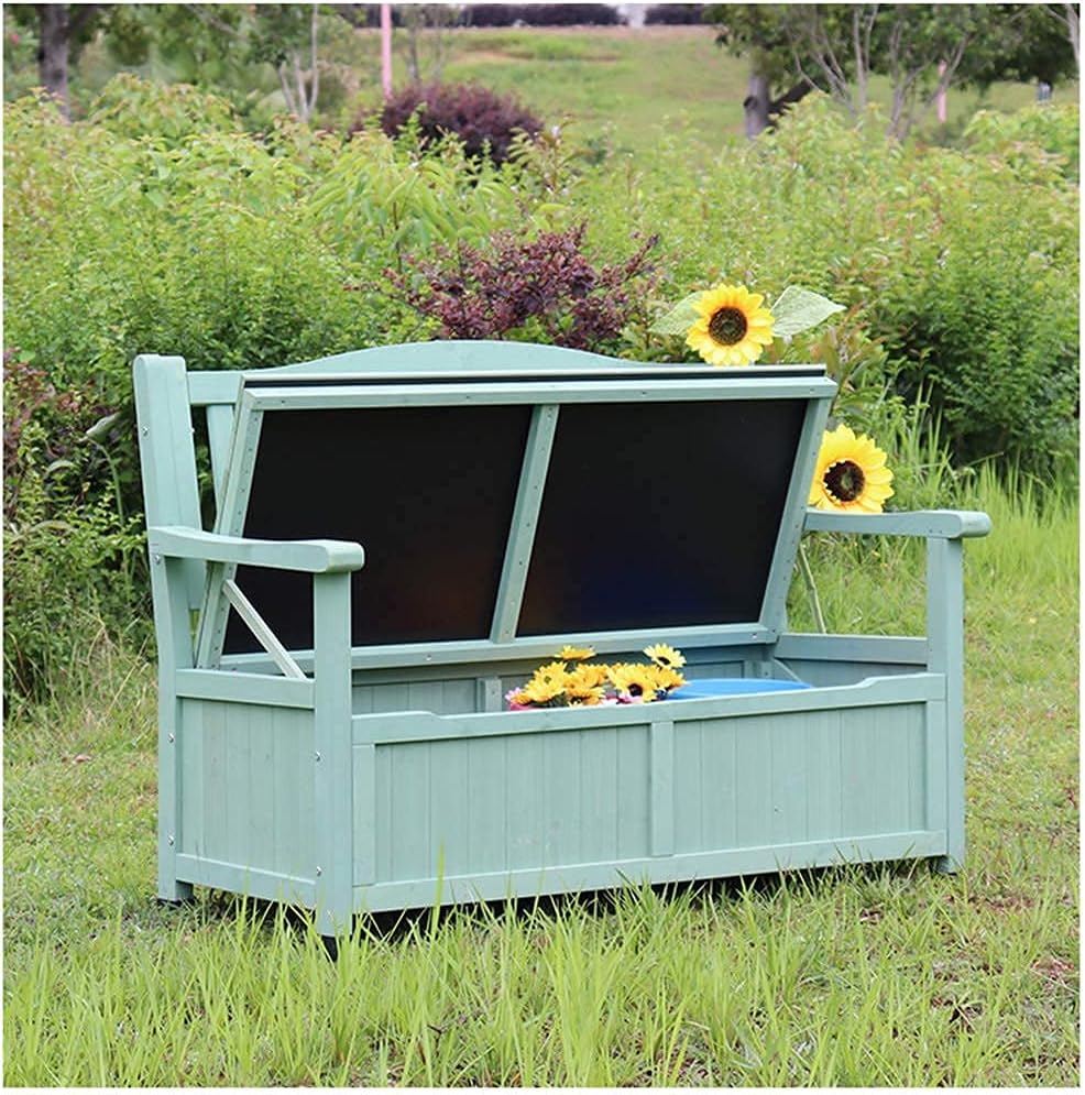 Terrace Park Benches Outdoor Storage Bench, Weatherproof Solid Wood Bench, Double Courtyard Bench with Backrest and Armrests, for Storing Gardening Tools/Outdoor Supplies