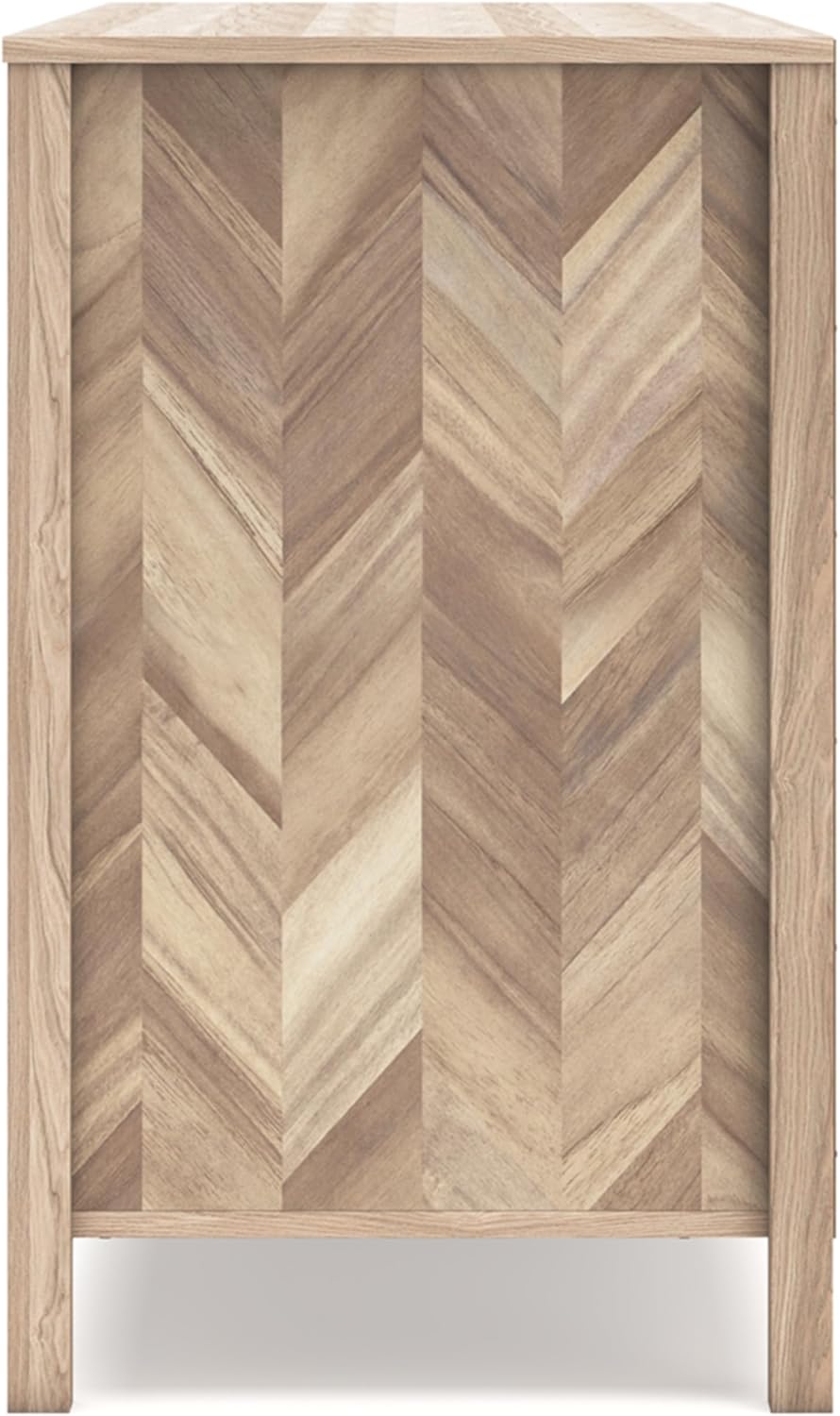 Signature Design by Ashley Battelle Mid-Century Modern Dresser with 6 Drawers and Chevron Pattern, Meets ASTM International Standards, Wood and Decorative Laminate, Tan