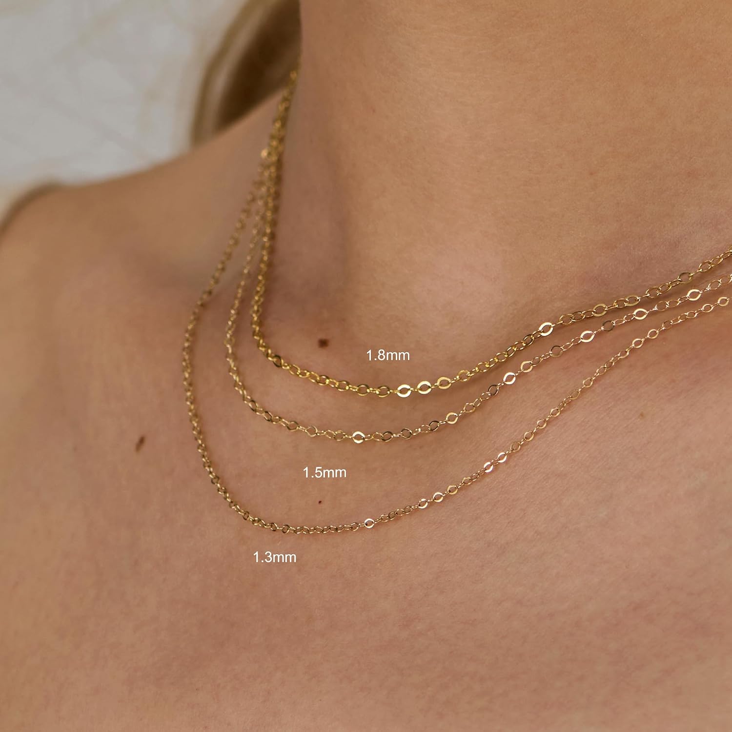 14K Gold Cable Chain Necklace, Dainty Sparkle 1.3mm/1.5mm/1.8mm Cable Link Chain, 16-24 Inches for Women Men, Hypoallergenic, Non-Tarnish, Cadenas de Oro 14K para Mujer