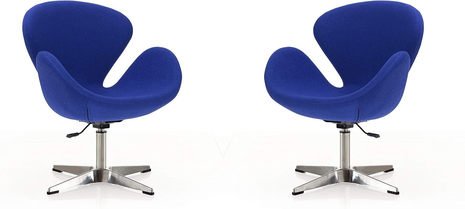 Manhattan Comfort Raspberry Adjustable Swivel Accent Chair with 360° Turn, Polished Chrome Base, Modern Retro Design, Versatile Seat Ideal for Any Room, Set of 1, Blue