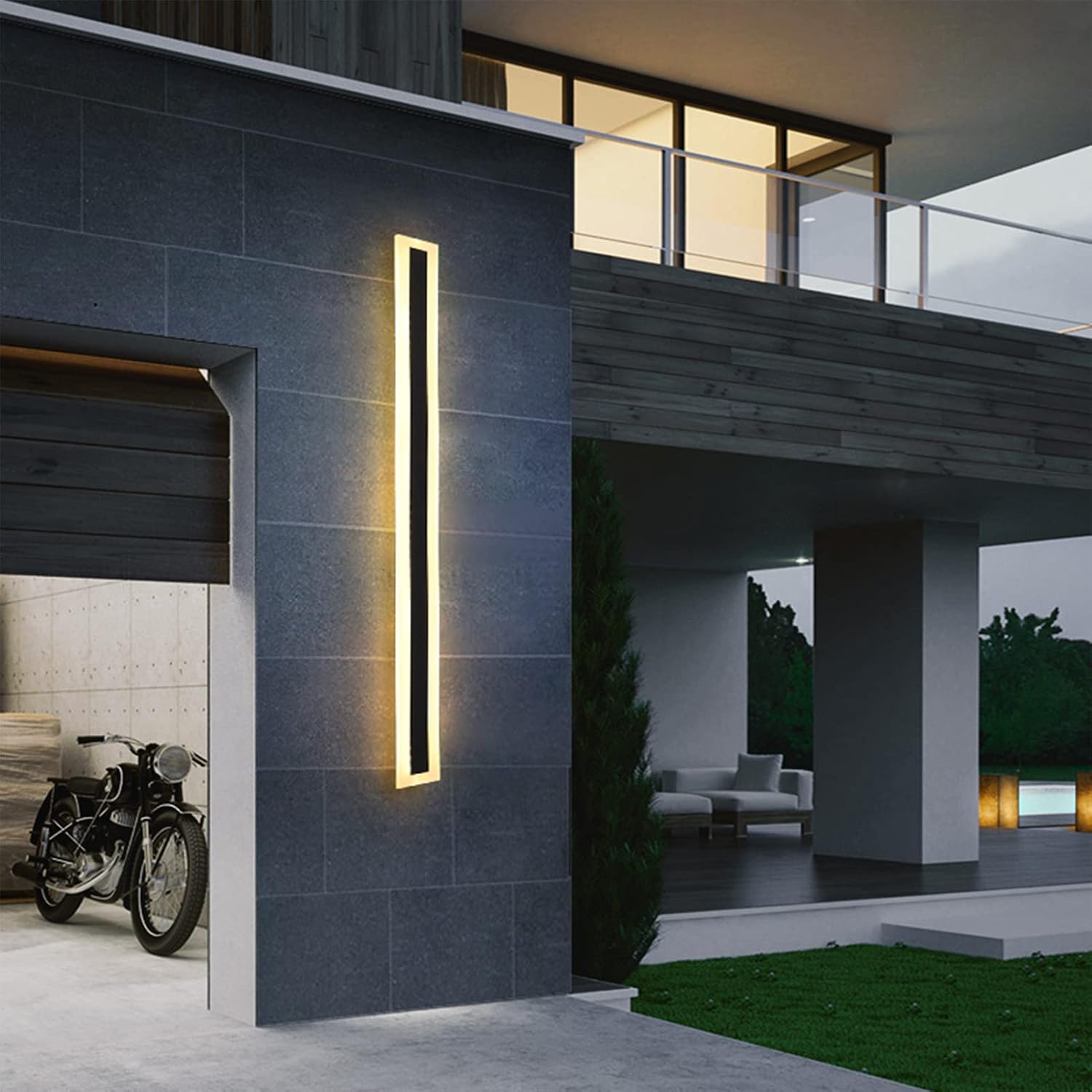 LED Exterior Wall Lighting Black Dimmable Indoor Wall Lights with Remote Control Up Down Modern Wall Lamp Outside Porch Light IP65 Waterproof Wall Sconces Long Strip Spotlight