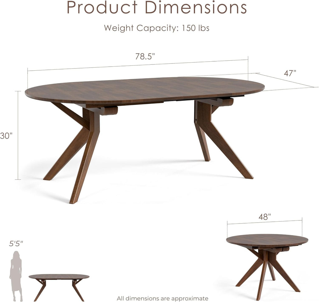 Furniture of America Nazaen V 78.5' Mid-Century Modern Solid Wood Live Edge Extendable Dining Table with Steel Support, Walnut Finish, Seats 6–8