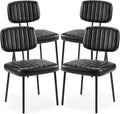 Sweetcrispy Dining Chairs Set of 4, Upholstered Mid Century Modern Kitchen Accent Chairs with Faux Leather Cushion Seat & Metal Legs for Home Office, Living Room - Black