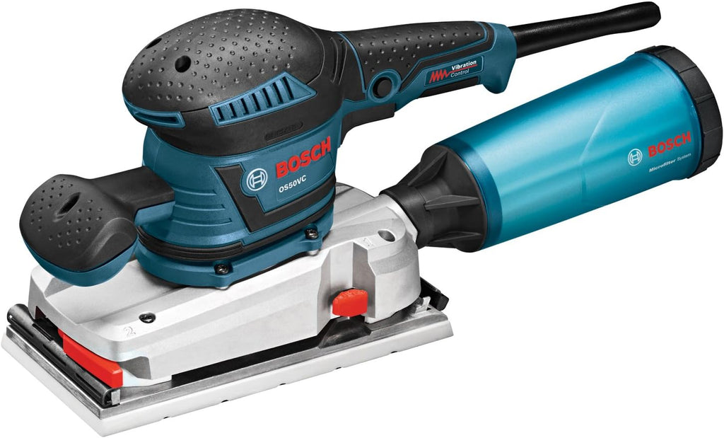 BOSCH OS50VC Electric Orbital Sander - 3.4 Amp 1/2 Inch Finishing Belt Sander Kit with Vibration Control for 4.5 Inch x 9 Inch Sheets, Blue
