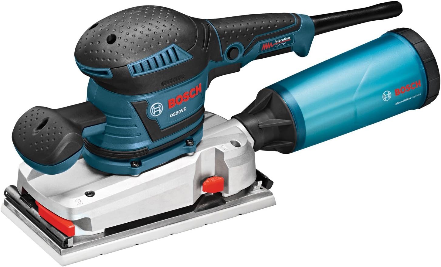 BOSCH OS50VC Electric Orbital Sander - 3.4 Amp 1/2 Inch Finishing Belt Sander Kit with Vibration Control for 4.5 Inch x 9 Inch Sheets, Blue