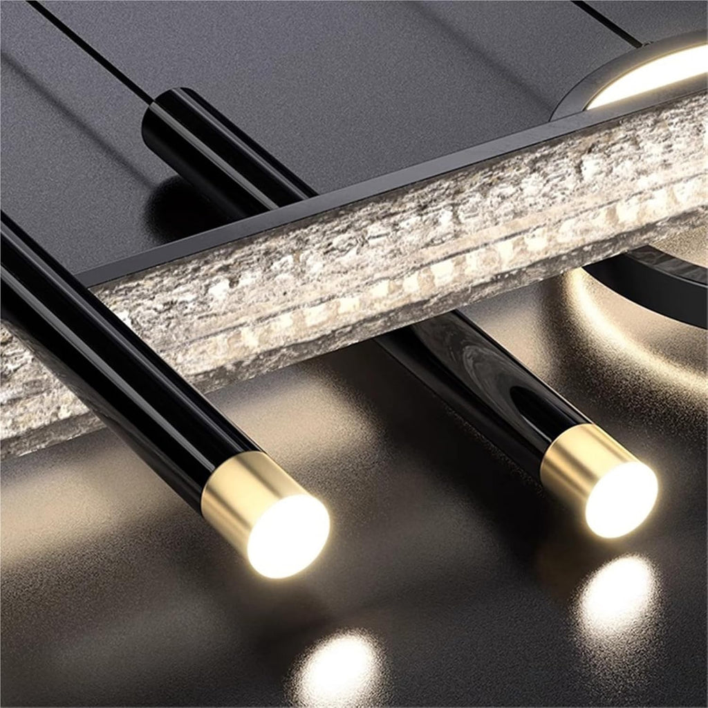 Modern Pendant Chandelier Linear Fixture with 2 Cylindrical Spotlights Black Finish LED Indoor Lighting Dining Room Kitchen Island Pendant Light Stylish(RC Remote dimming,100cm)