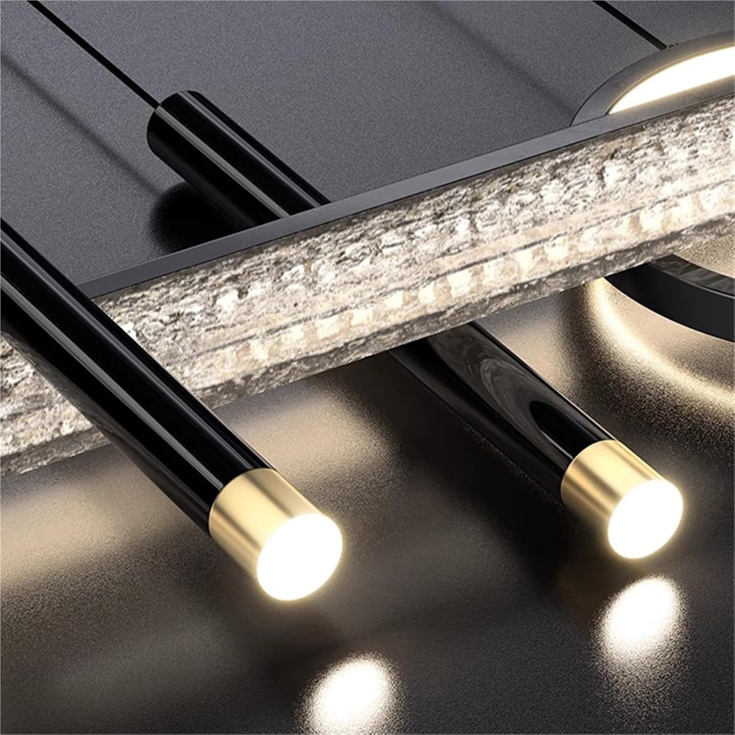 Modern Pendant Chandelier Linear Fixture with 2 Cylindrical Spotlights Black Finish LED Indoor Lighting Dining Room Kitchen Island Pendant Light Stylish(Warm White,120cm)