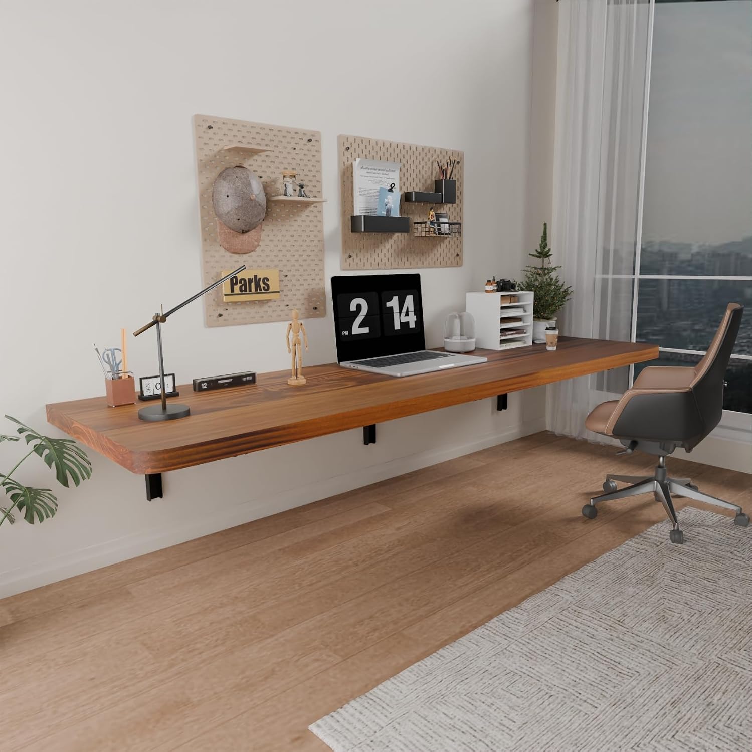 IAE Wall Mounted Folding Table with Pine Wood,55' x 16' Floating Wall Desk,Laundry Folding Table with Shelf Brackets,Fold Down Desk Shelf,Fold Workbench for Apartments,Home,Laundry Room,Kitchen,Teak