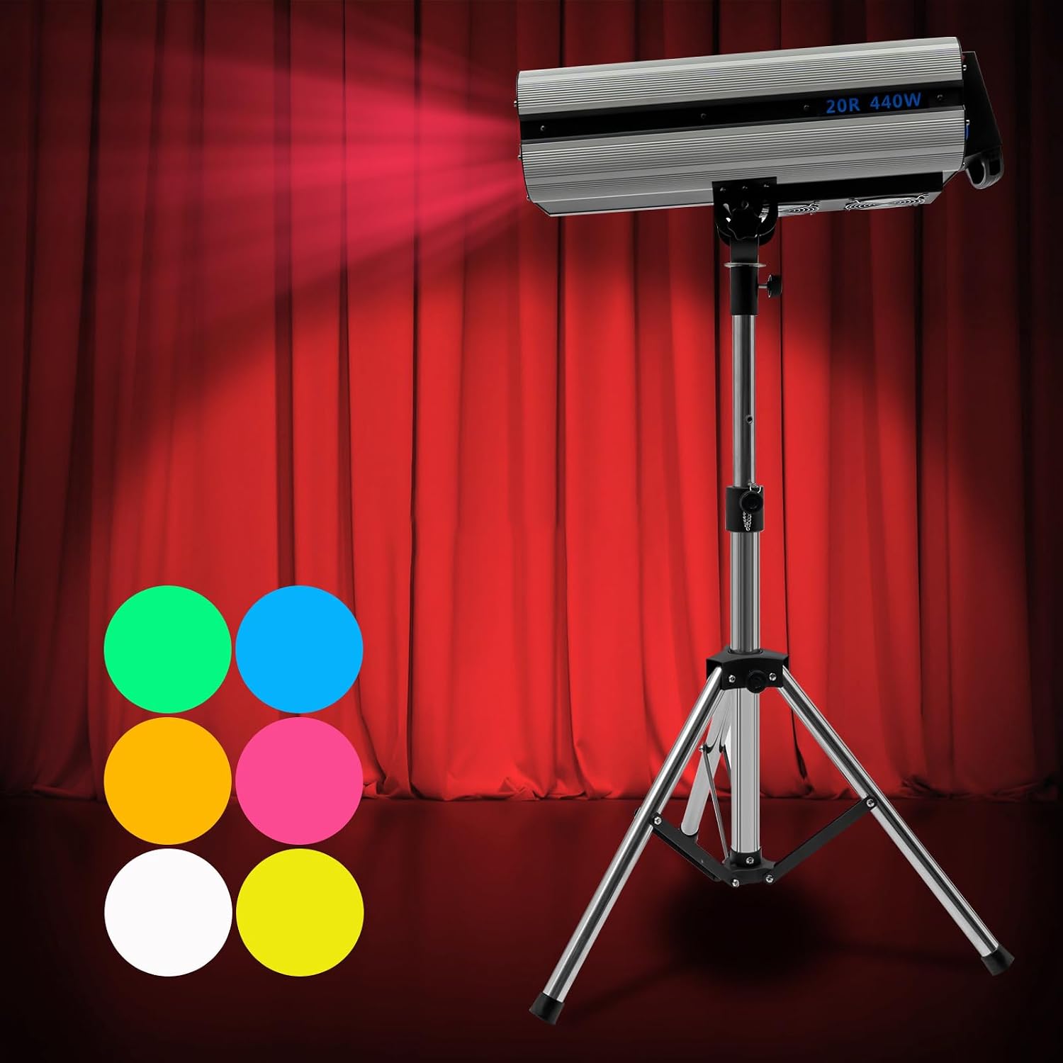 440W Stage Lighting with Tripod, Stage Spotlight with DMX & Manual Control 6 Colors 3 Color Temperatures 3200K-6000K, Follow Spot Light for Wedding DJ Party Theater Concert