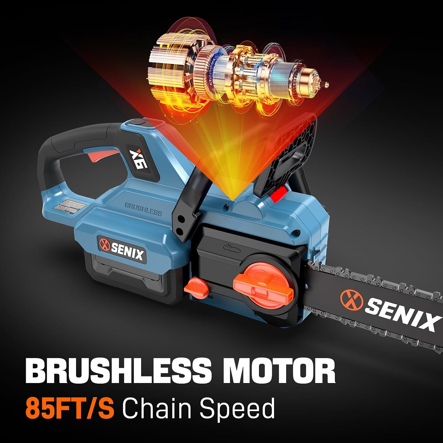 SENIX Chainsaw|60V 16' Battery Chainsaw|Brushless Electric Chainsaws|Cordless Chain Saw with 4Ah Battery & Charger|Garden Tool for Trees, Pruning, Branch Trimming, Best Gifts for Man, CSX6-M