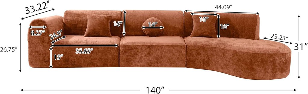 Christopher Knight Home Grelyn Modern Curved Modular Sectional Sofa, Wool Fabric Large Cloud Couch, 6-Seater L-Shaped Couch Living Room, 3-Piece Lounge Sofa with Chaise,Fully Assembled,Brownish Orange