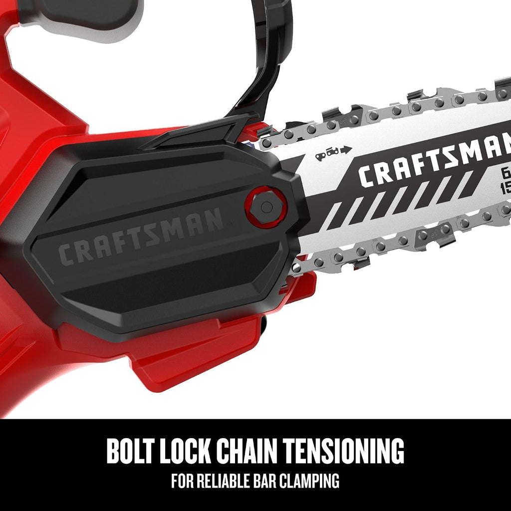 CRAFTSMAN V20 Mini Cordless Chainsaw, Pruning Saw, 6' Chain, Small Handheld Chainsaw, 2Ah Battery and Charger Included, Tree Trimming and Pruning, Compact and Lightweight (CMCCS320D1)