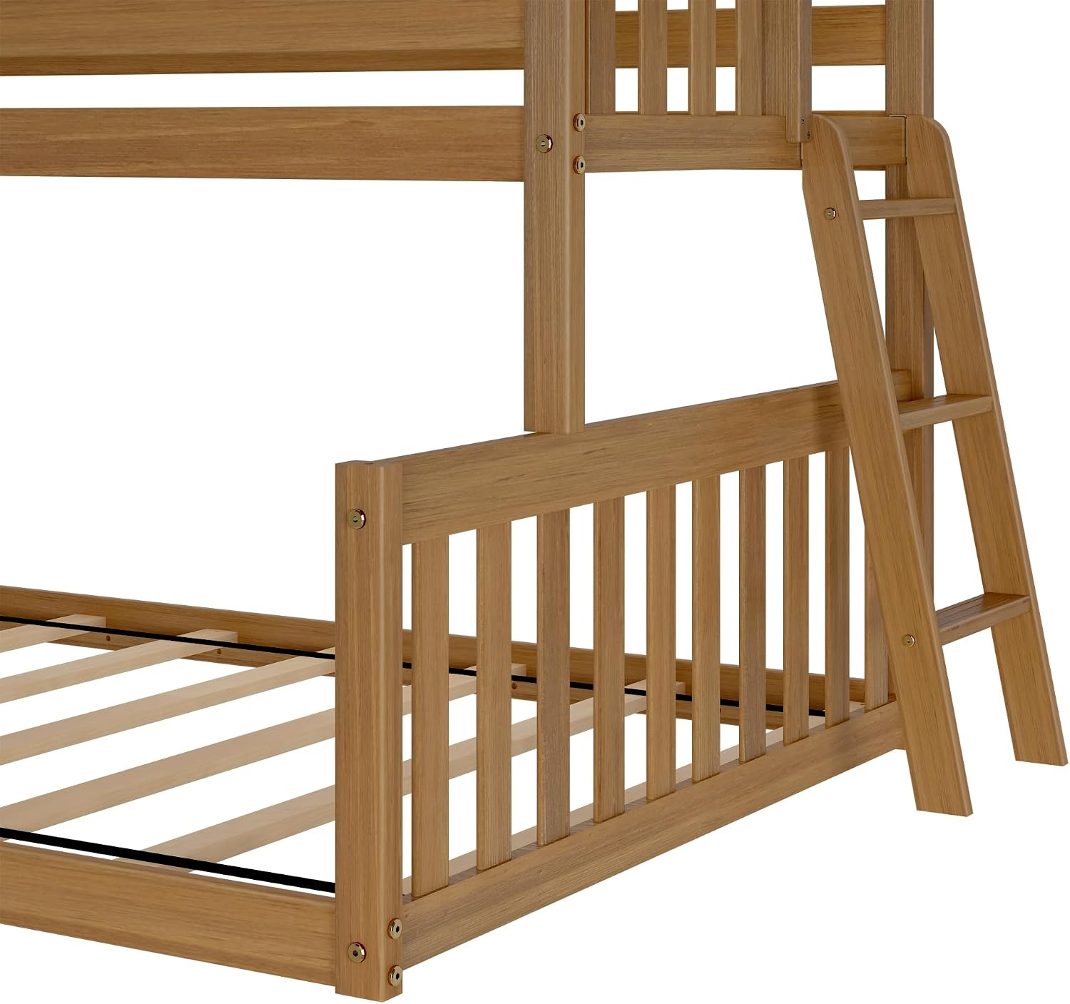 Twin Over Full Low Bunk with Angled Ladder on End, Pecan