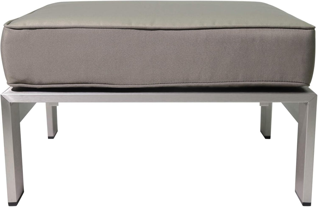 Christopher Knight Home Aya Coral Cushioned Aluminum Ottoman, Silver and Khaki