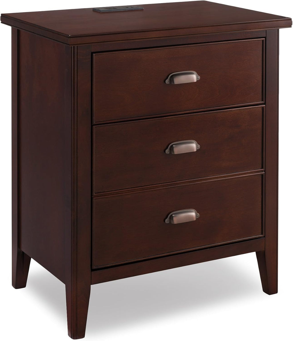 Leick Home 10522 Laurent Nightstand with Drawer, Door with USB-C Fast Charging Station and AC/USB Outlet, 2-Pack, Chocolate Cherry