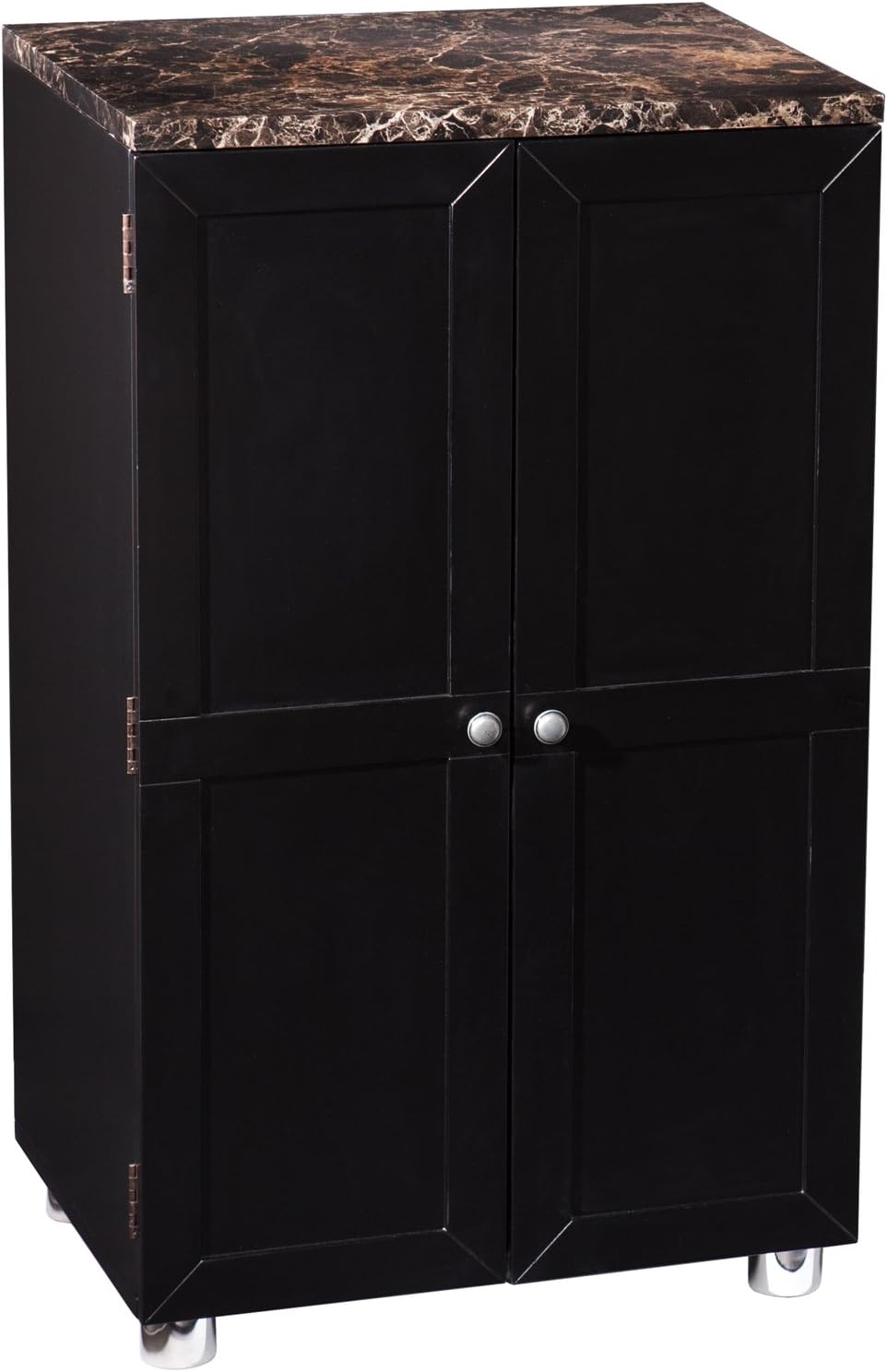 SEI Furniture Cape Town Bar Cabinet w/Wine Storage, Faux Marble Countertop with Black Finish
