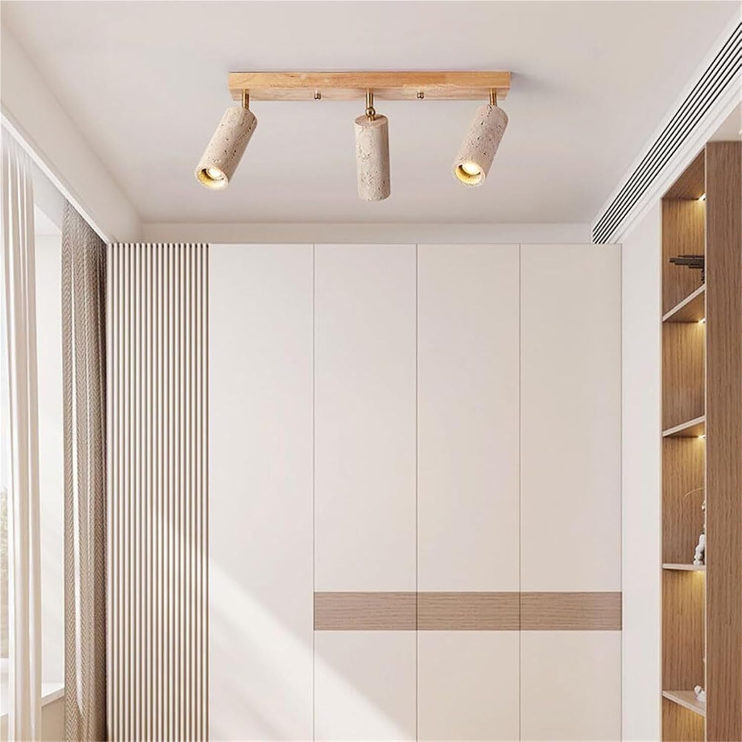 Wabi Sabi Flush Mount Ceiling Light 3-Light Yellow Travertine Spotlight Indoor Industrial Ceiling Lamp Natural Stone Vintage Chandelier Light Fixture For Corridors Bedroom Hallway Hotel(Log Color)