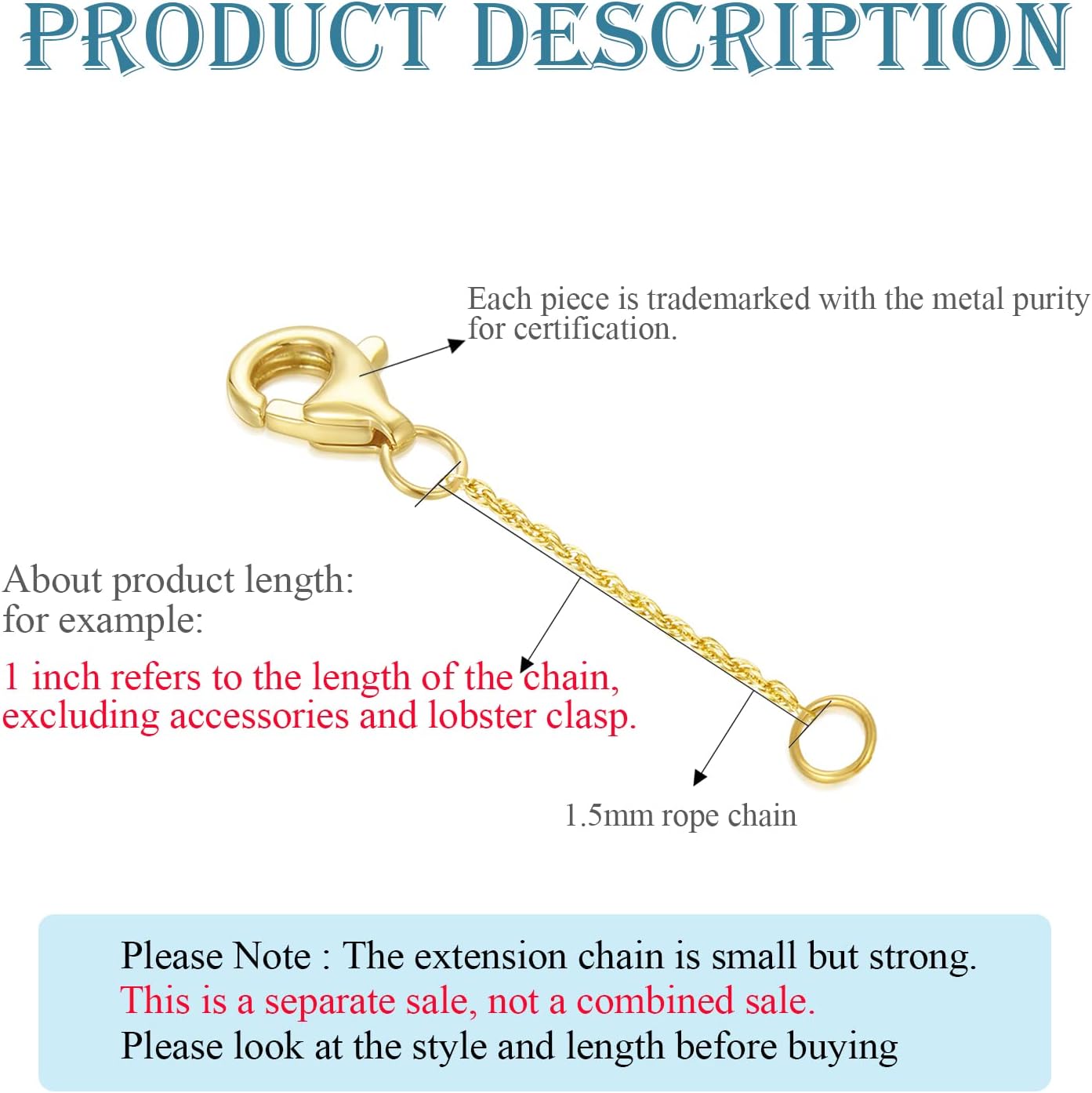 14k Gold Necklace & Bracelet Extender Chain, Adjustable Extension Chain for Necklace & Anklet