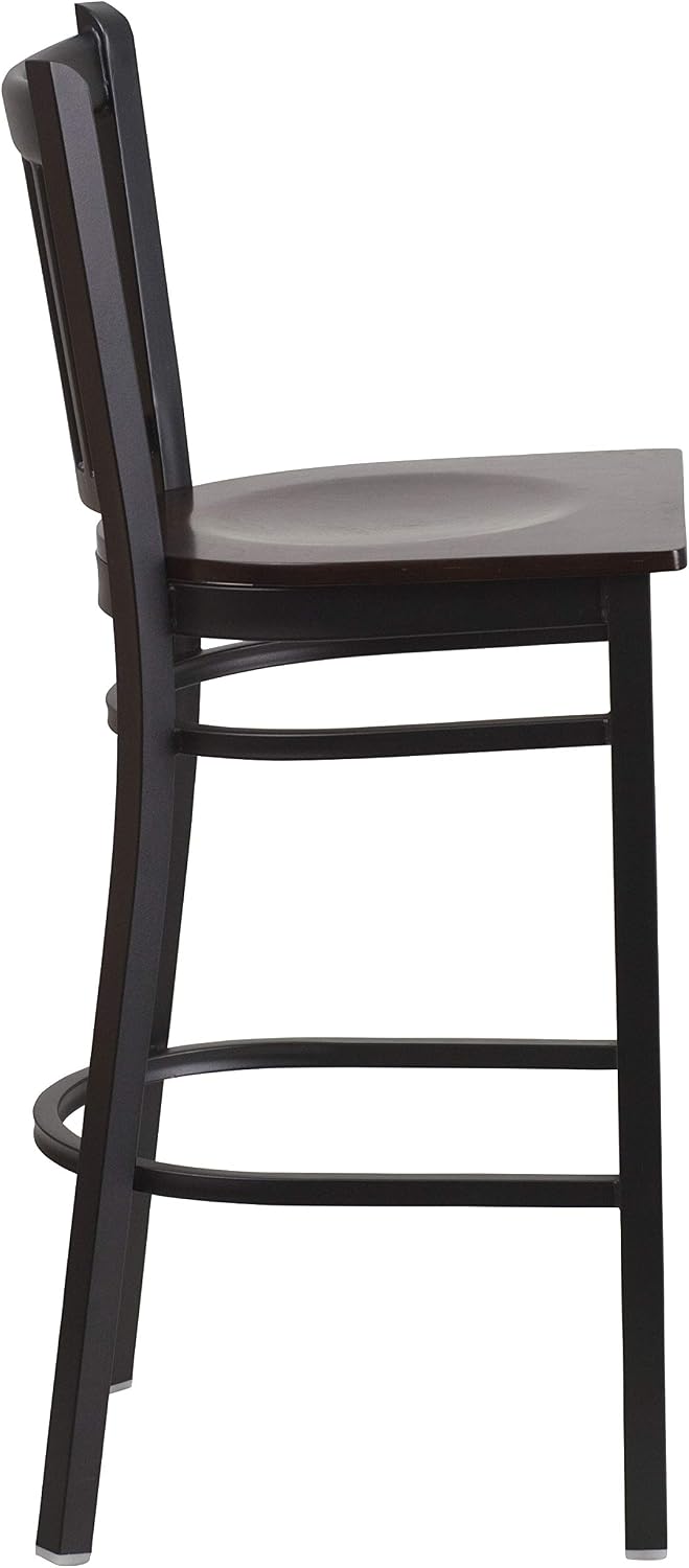 Flash Furniture HERCULES Series Black Vertical Back Metal Restaurant Barstool - Walnut Wood Seat (Pack of 2)