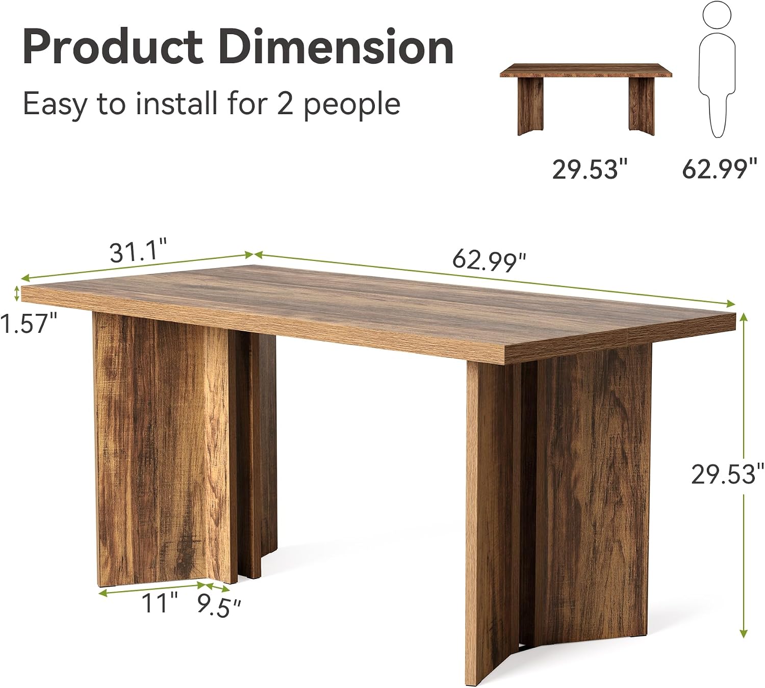 LITTLE TREE Wooden Dining Table Set for 6, 63-Inch Rectangle Kitchen Table, Modern Dinner Table for Home Dining Room, Kitchen Room, Dark Brown
