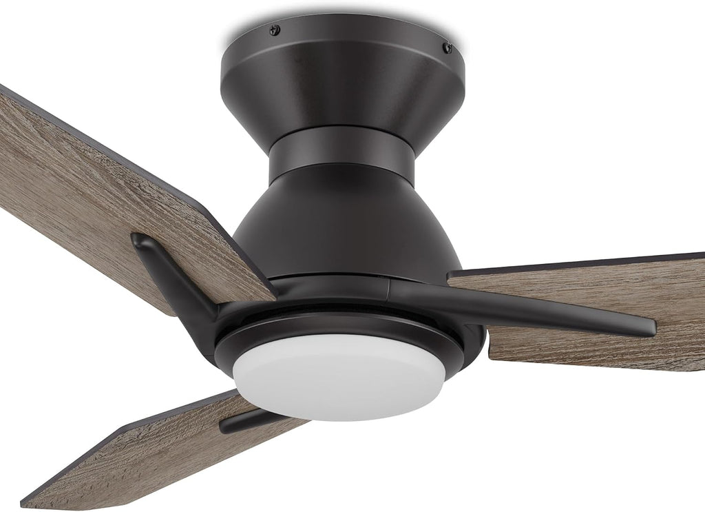 SMAFAN Smart Ceiling Fans with Lights Flush Mount 52', 3 Light Colors Dimmable, 10 Speeds DC Ceiling Fan with Remote, Outdoor Ceiling Fan Compatible with Alexa, Siri & Google Home, Black & Wood