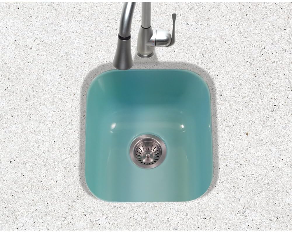 Houzer Porcela Mint Porcelain Enamel Steel Kitchen Sink: 17 Inch Undermount Single Bowl Sink, Durable & Versatile, Essential for Home and Apartment: PCB-1750 MT