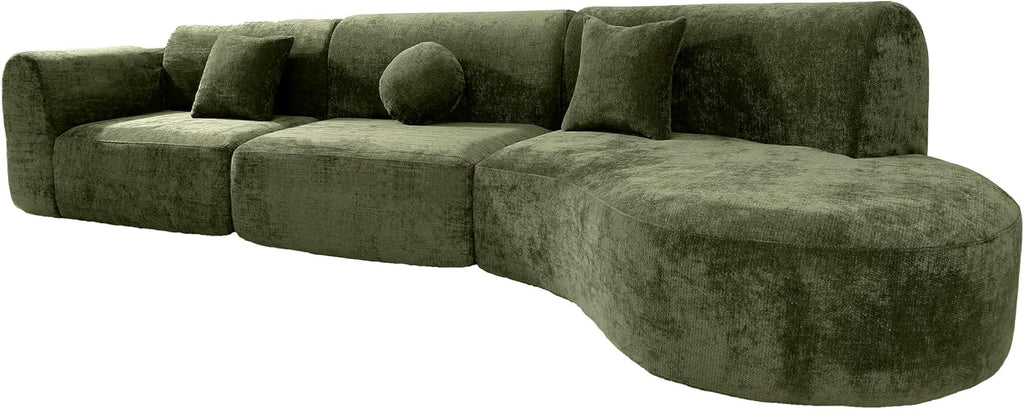 Christopher Knight Home Grelyn Modern Curved Modular Sectional Sofa, Wool Fabric Large Cloud Couch, 6-Seater L-Shaped Couch for Living Room, 3-Piece Lounge Sofa with Chaise,Fully Assembled,Olive Green