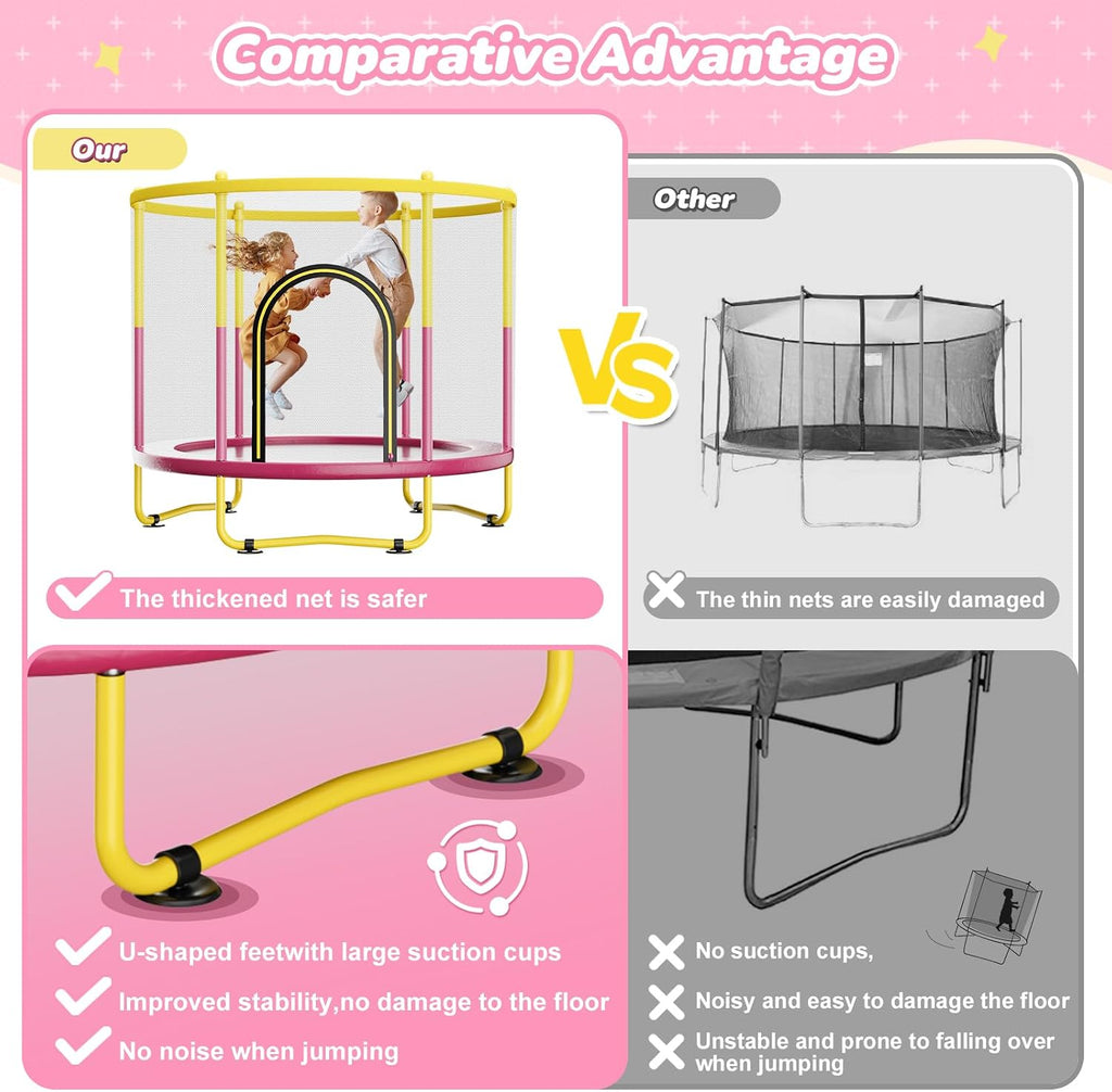 6FT Indoor Trampoline for Kids Ages 1-8, 72' Mini Toddler Indoor & Outdoor Trampoline with Safety Enclosure Net, Basketball Hoop & Dart Board, Birthday Gifts for Boys & Girls, Baby Toddler