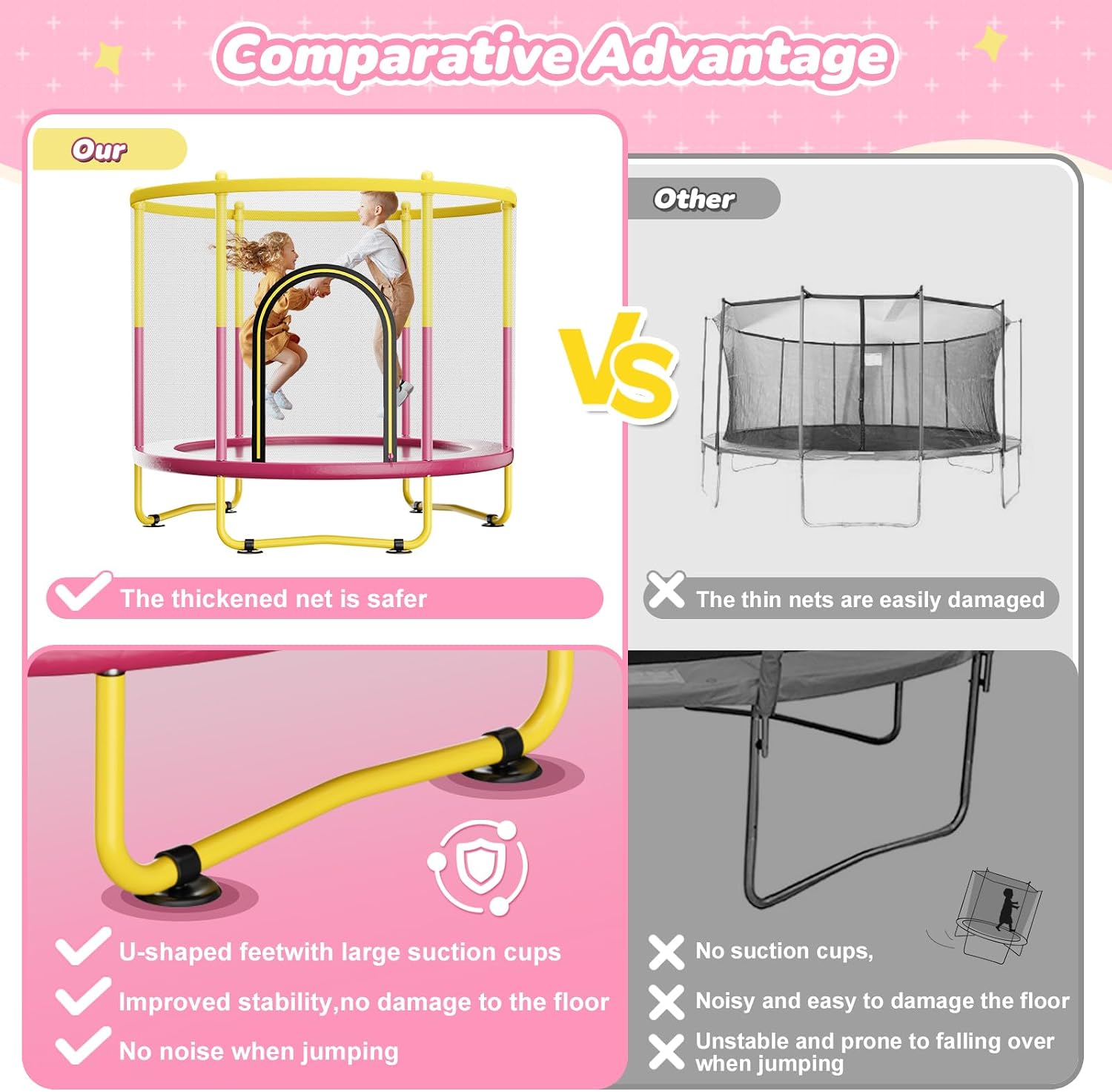 6FT Indoor Trampoline for Kids Ages 1-8, 72' Mini Toddler Indoor & Outdoor Trampoline with Safety Enclosure Net, Basketball Hoop & Dart Board, Birthday Gifts for Boys & Girls, Baby Toddler