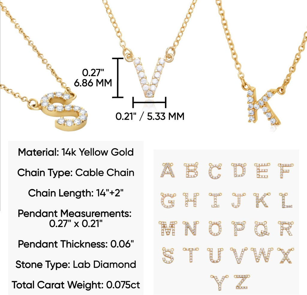 OAK & LUNA - 14K Solid Gold A-Z Initial Necklace with Diamonds – Dainty Diamond Letter Necklace – Custom Fine Jewelry Gift for Women