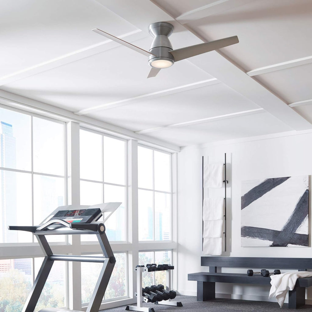 Tip Top Smart Indoor and Outdoor 3-Blade Flush Mount Ceiling Fan 52in Brushed Aluminum with 3500K LED Light Kit and Remote Control worksworks with Alexa and iOS or Android App