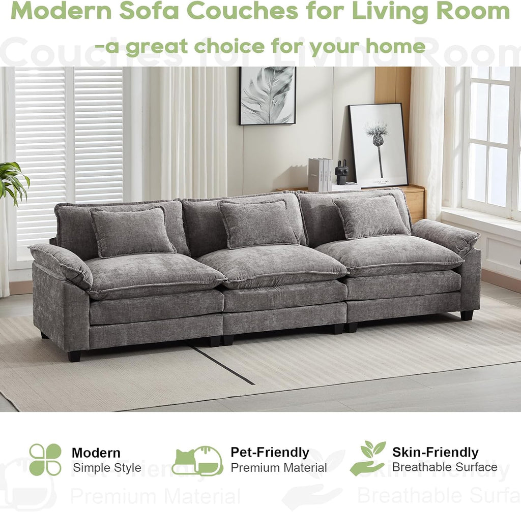 Oprisen 120' Modular Sectional Sofa, Comfy Cloud Couch Sectional Sofa, Chenille Sofa Sleeper Deep Seat Sofa with Throw Pillows for Living Room (Light Gray, 120'- 3 Seater)
