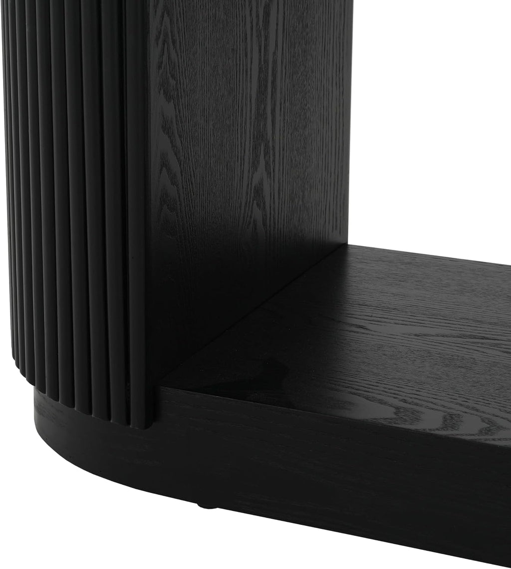 Merax Modern Entryway Console Table with Triple-Tier Storage, Slim Sofa Table with Open Shelf & Elegant Wood Grain, Multi-Functional Hallway Table for Living Room, Black