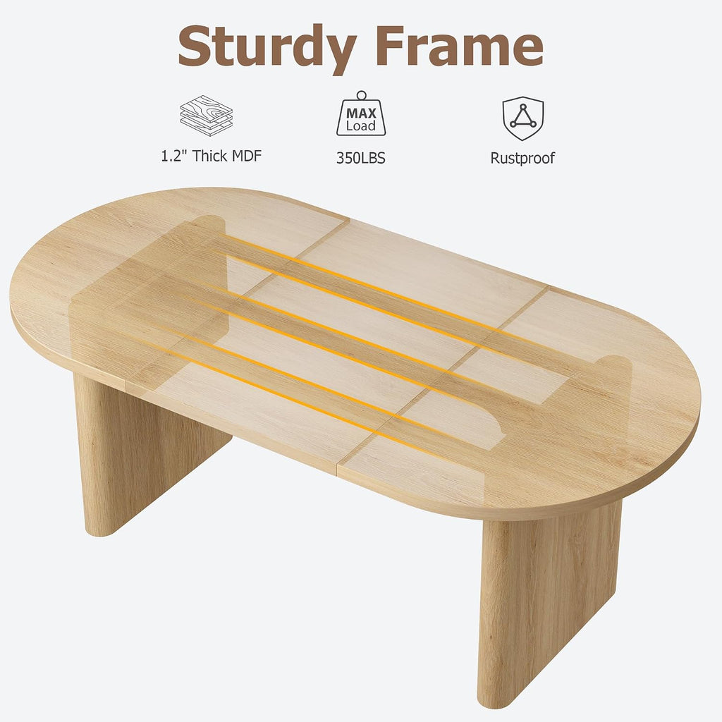 GarveeHome Oval Dining Table for 6-8 People, Long Large Kitchen Table with Thick Sturdy Wooden Base, Farmhouse Dining Room Table for for Kitchen, Living Room, Office (70.87' Long,Natural)