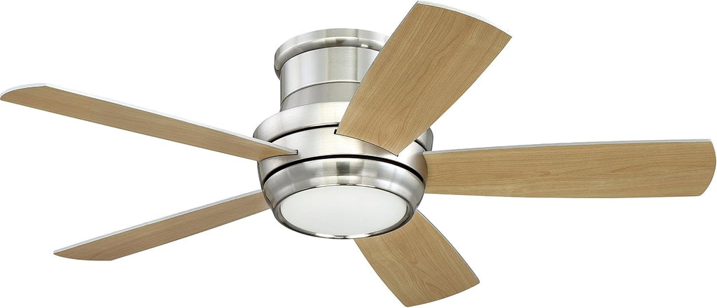 Craftmade TMPH44BNK5 Tempo Collection 44 Inch Contemporary Modern Five Blade Indoor Hugger Ceiling Fan - Brushed Polished Nickel I Three Speed Reversible Motor I With LED Light I