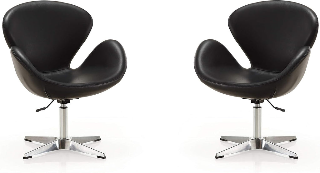 Manhattan Comfort Raspberry Adjustable Swivel Accent Chair with 360° Turn, Polished Chrome Base, Modern Retro Design, Versatile Seat Ideal for Any Room, Set of 2, Black
