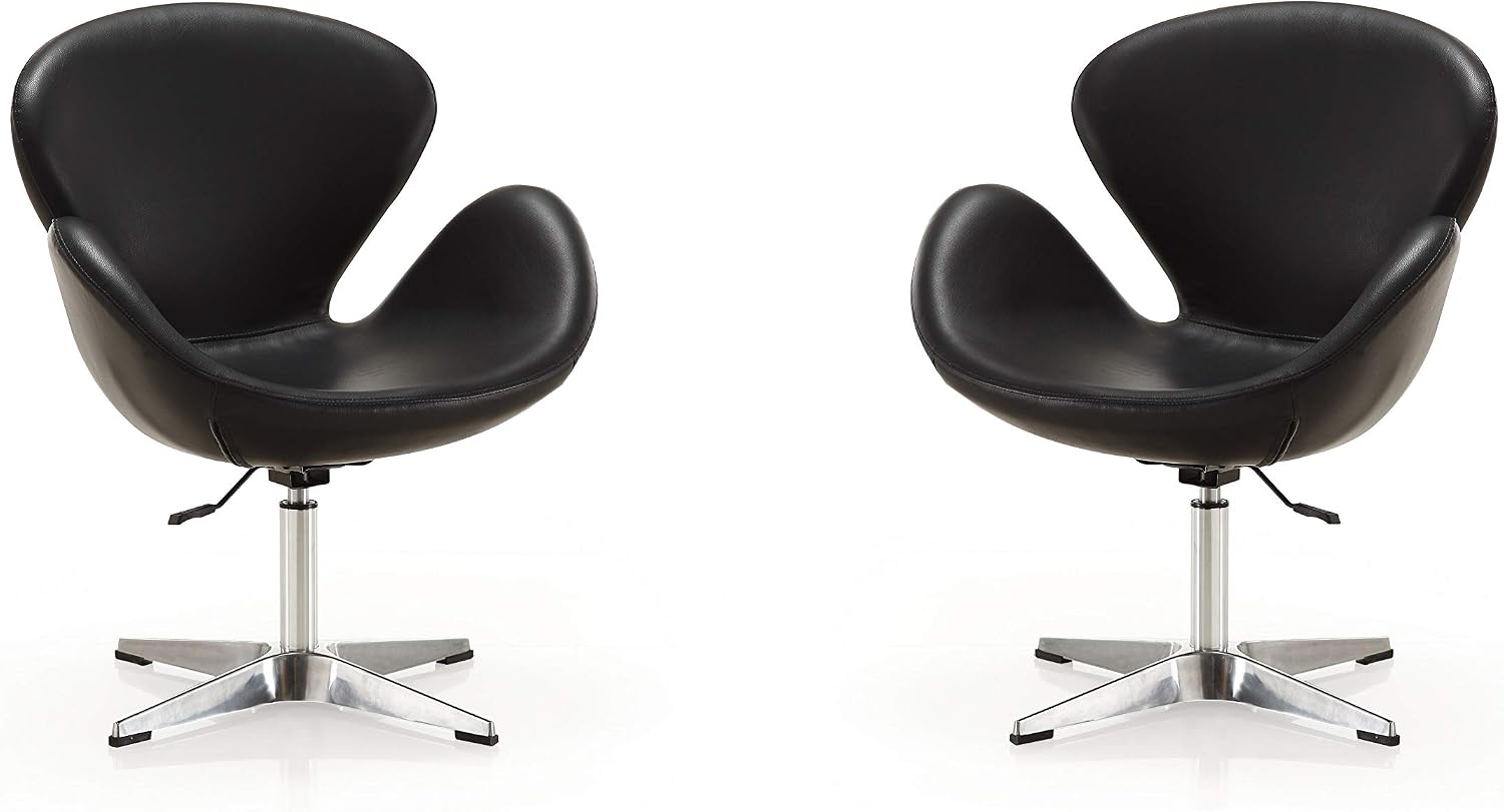 Manhattan Comfort Raspberry Adjustable Swivel Accent Chair with 360° Turn, Polished Chrome Base, Modern Retro Design, Versatile Seat Ideal for Any Room, Set of 2, Black