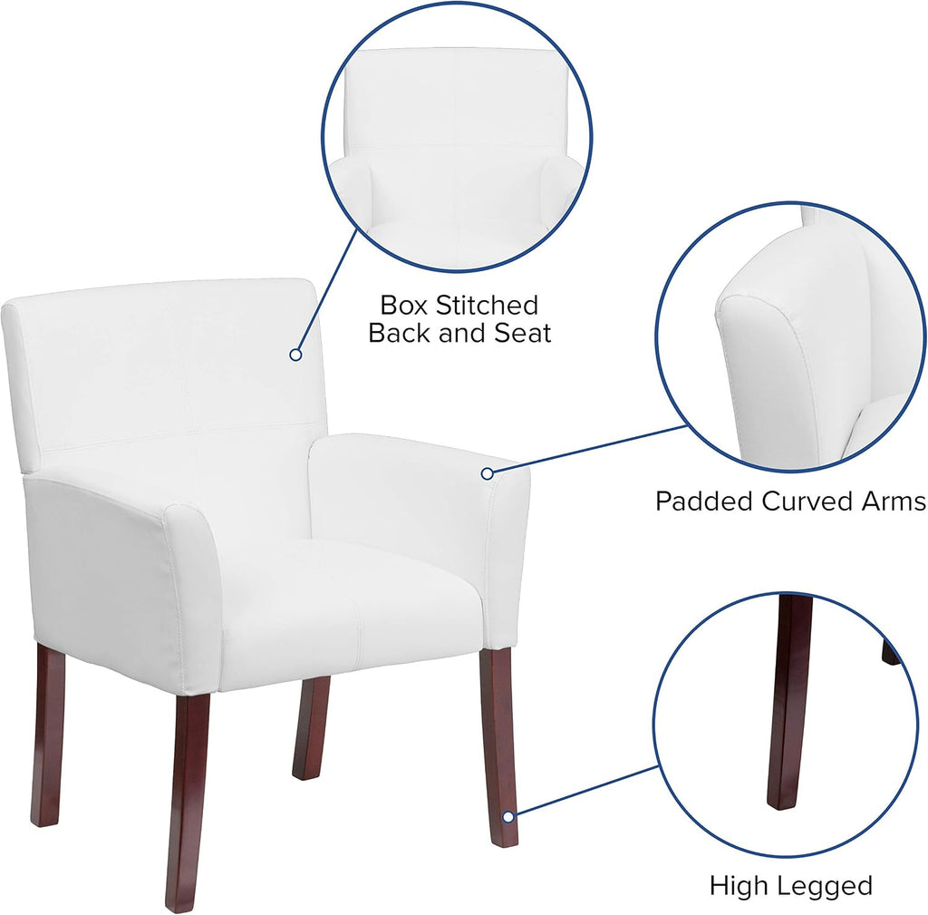 Flash Furniture Taylor White LeatherSoft Executive Side Reception Chair with Mahogany Legs