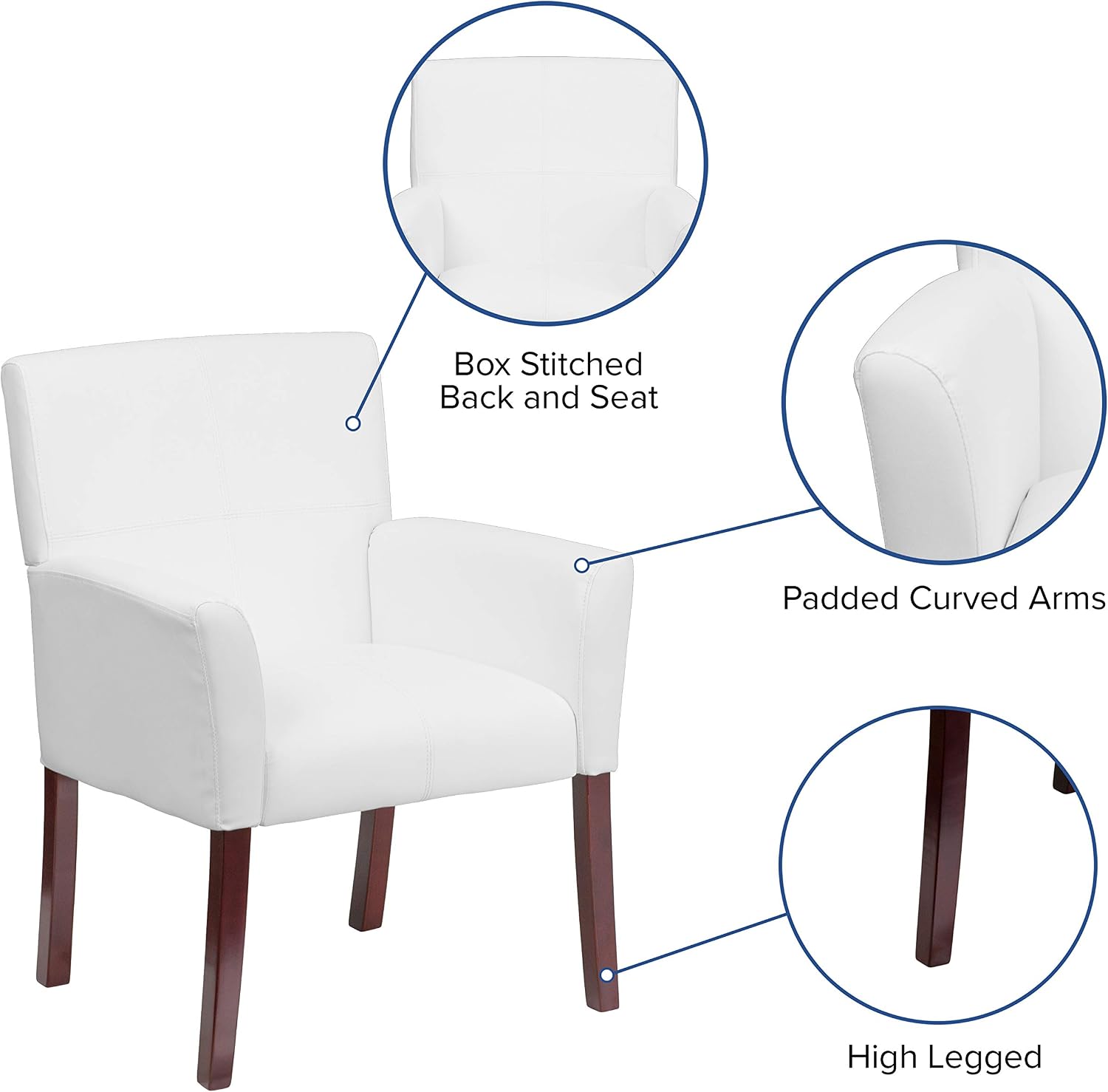 Flash Furniture Taylor White LeatherSoft Executive Side Reception Chair with Mahogany Legs