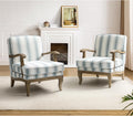 HULALA HOME Mid-Century Modern Chair Set of 2, Upholstered Accent Chair with Graceful Curves and Wooden Legs, Comfy Lounge Armchair Striped Accent Chairs for Living Room, Bedroom (Blue)
