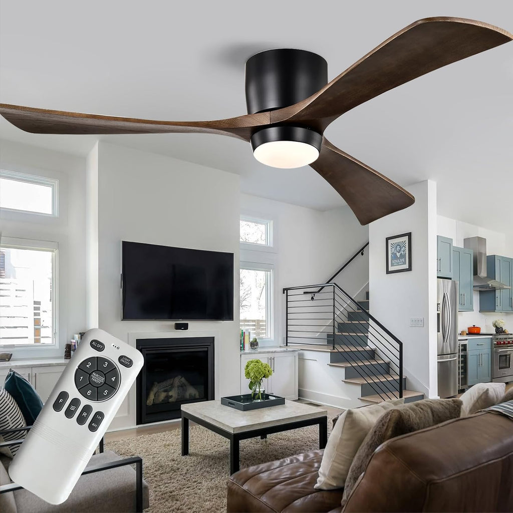 52inches Ceiling Fan with Lights,Wooden Flush Mount Ceiling Fans with Remote Control,Dimmable Light,3 CCT,6 Speeds,Noiseless DC Motor,Ceiling Fan for Bedroom,Living Room,Office,Indoor,Bronze Gray