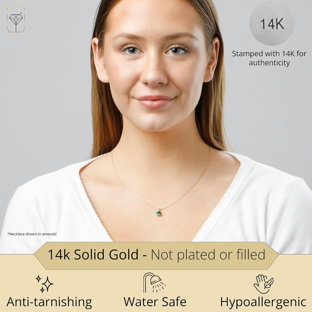 MAX + STONE 14k White or Yellow Gold Gemstone Round Pendant Necklace for Women 6mm Solitaire Birthstone with 18 Inch Cable Chain