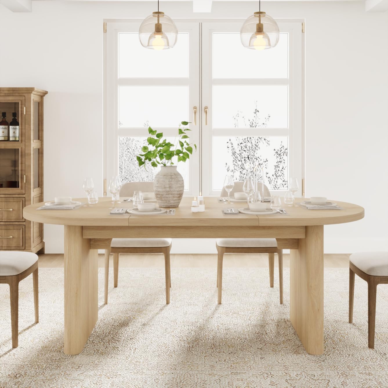 GarveeHome Oval Dining Table for 6-8 People, Long Large Kitchen Table with Thick Sturdy Wooden Base, Farmhouse Dining Room Table for for Kitchen, Living Room, Office (70.87' Long,Natural)