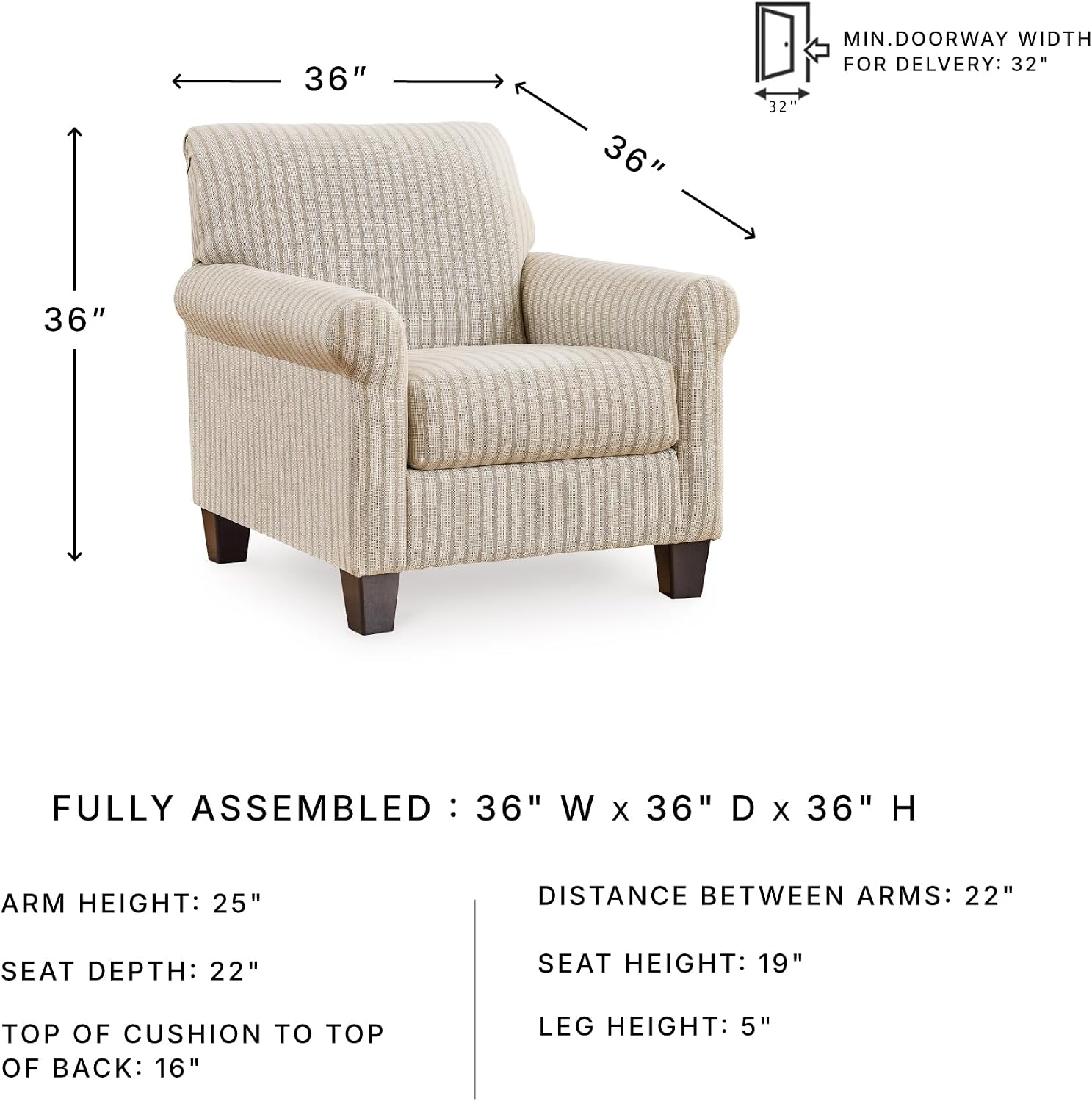 Signature Design by Ashley Valerani Classic Striped Upholstered Accent Chair, Beige
