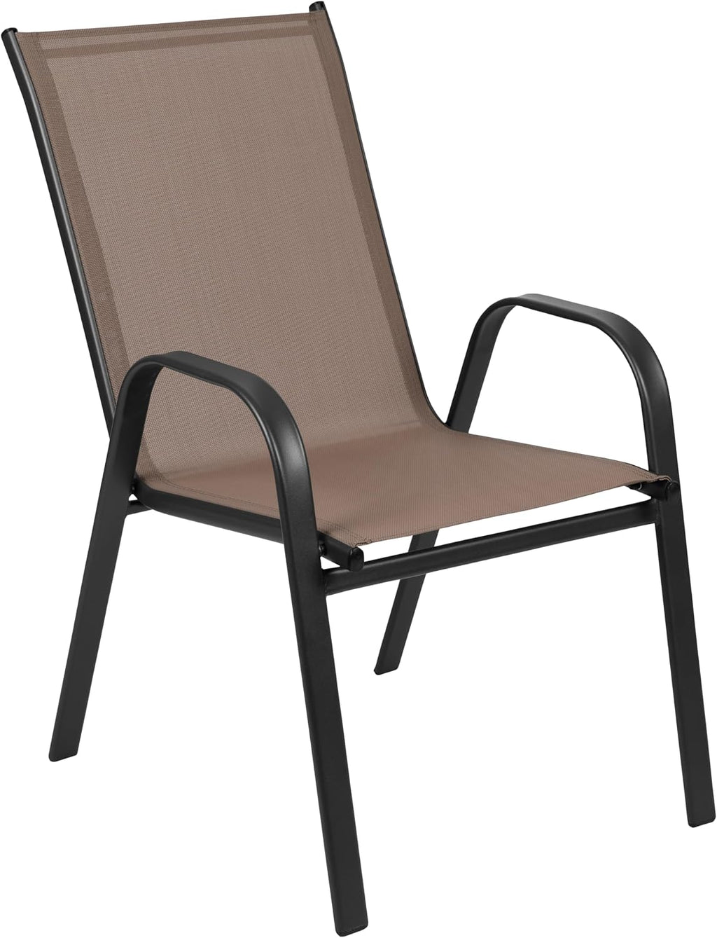 Flash Furniture Brazos Commercial Outdoor Dining Set, 60' Tempered Glass Patio Table with Umbrella Hole, 6 Stack Chairs with Flex Comfort Seats and Backs, Brown/Black