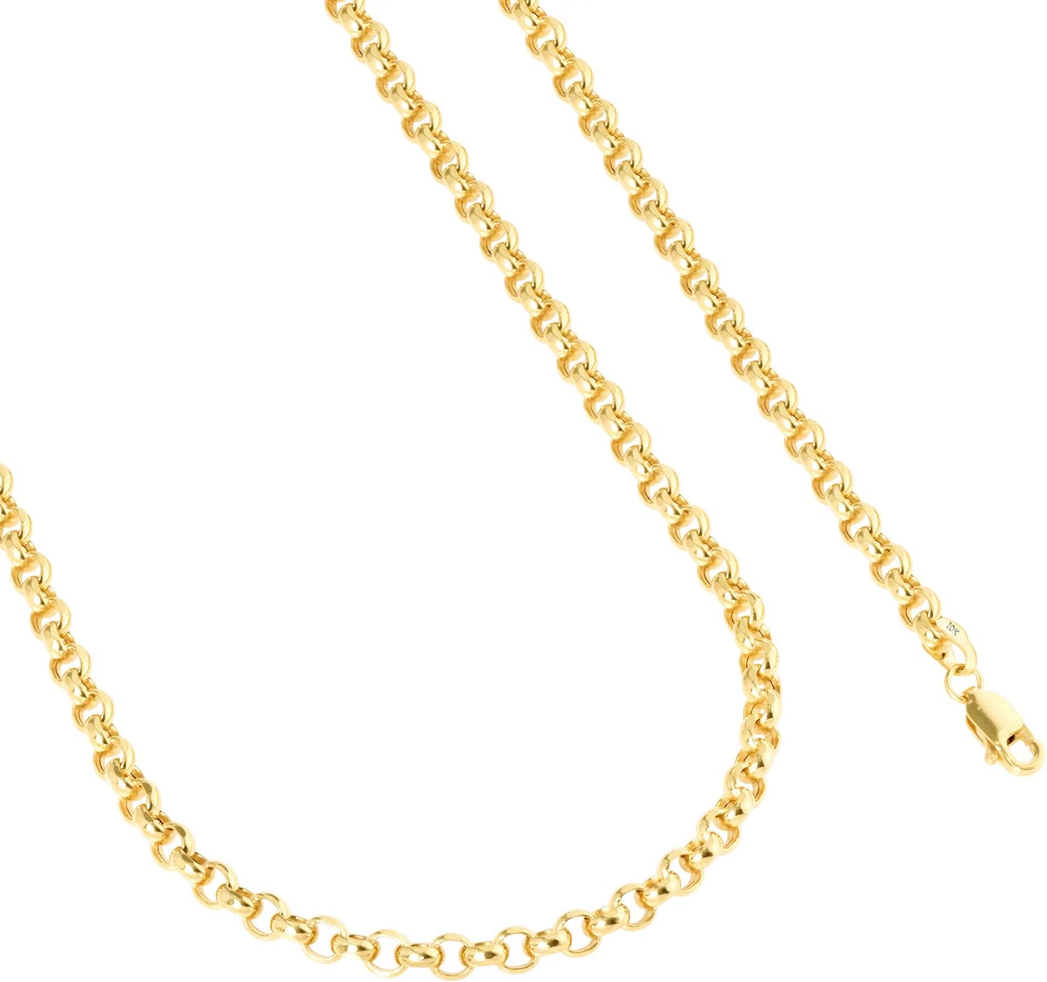 Nuragold 10k Real Yellow Gold Cable 4mm Rolo Round LInk Chain Necklace (18'-30') Italian Jewelry for Men & Women