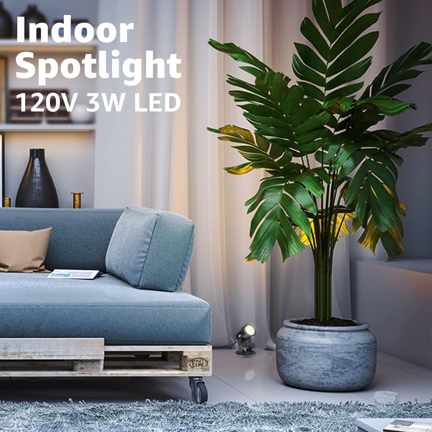2 Pack LED Spot Lights Indoor Plant Spotlight Lamp Up for Plants Aent Lighting 110V Warm White Uplight 5.9 FT Cord with Floor Foot Switch,
