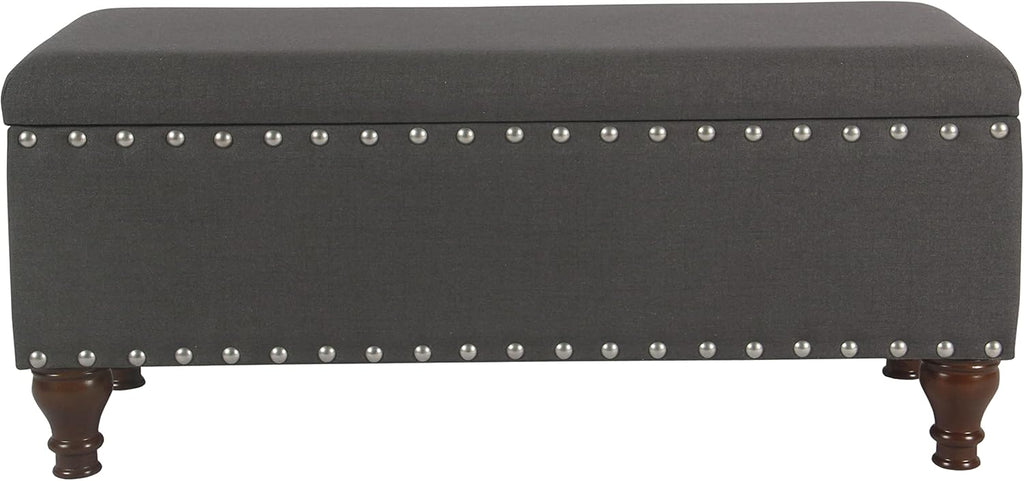 HomePop 42' Storage Bench with Nailhead Trim - Charcoal