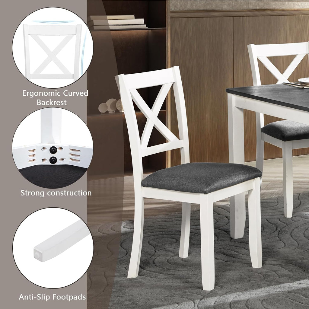 5-Piece Dining Table Set for 4, Kitchen Dining Table with 4 Soft Cushioned Solid Wood Chairs, Ideal for Home or Restaurant Use.(Gray & White_Small)