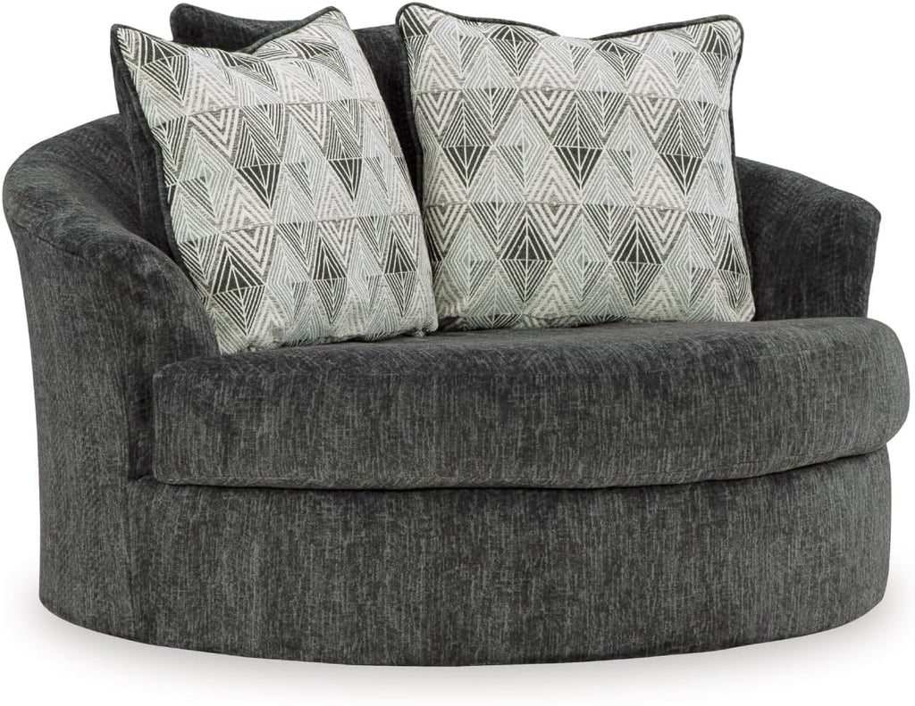 Signature Design by Ashley Biddeford Transitional Upholstered Oversized Swivel Accent Chair with 3 Accent Pillows, Black
